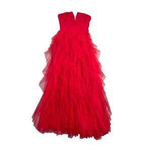 Faeresy Red Sleeveless Tiered Tulle Mesh Maxi Dress Size XL Glam Sexy Party